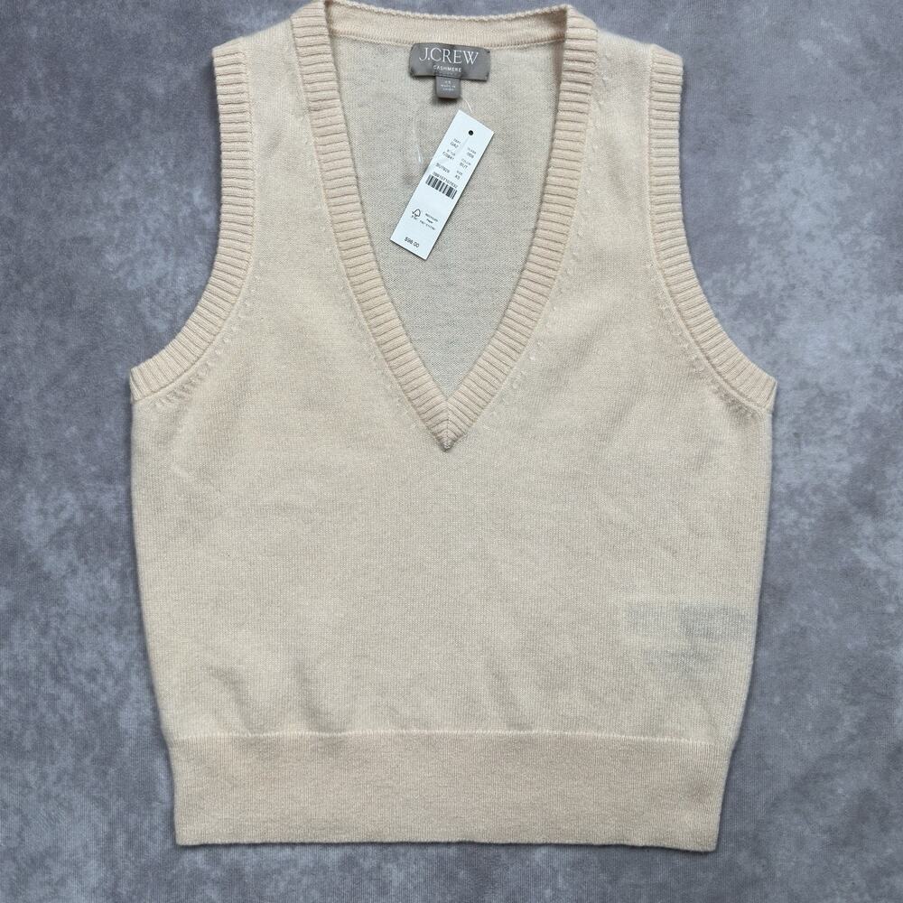 J Crew 100% Cashmere V Neck Sweater Vest Womens XS NWT Butter Cream Ivory